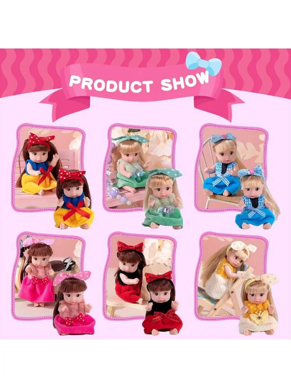 6 Pack Mini Fashion Dolls - 4 Inch Stylable Hair Dolls with Rotatable Limbs